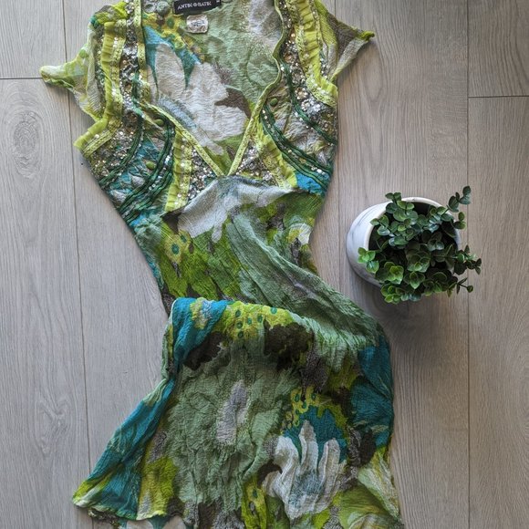 GREEN 70s FLORAL DETAIL VINTAGE SHEER SUMMER DRESS - Picture 2 of 7